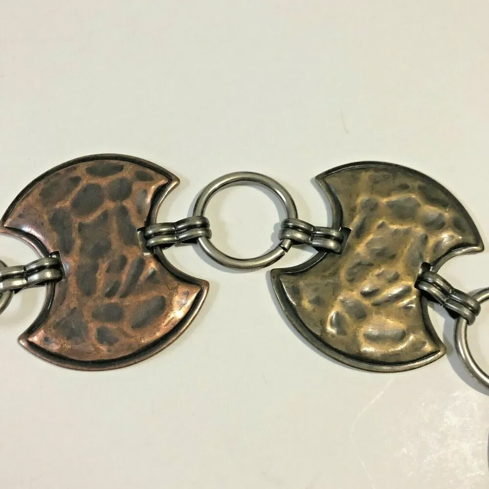 Vtg Womens Hammered Metal Pendant Chain Belt Handmade Approx 33